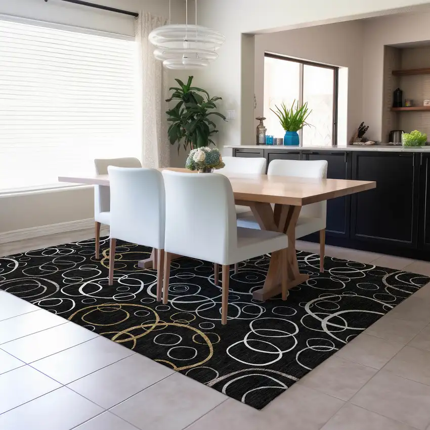 Black Ivory And Brown Geometric Washable Indoor Outdoor Area Rug Photo 6