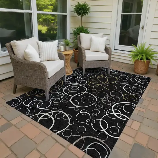 Black Ivory And Brown Geometric Washable Indoor Outdoor Area Rug Photo 4