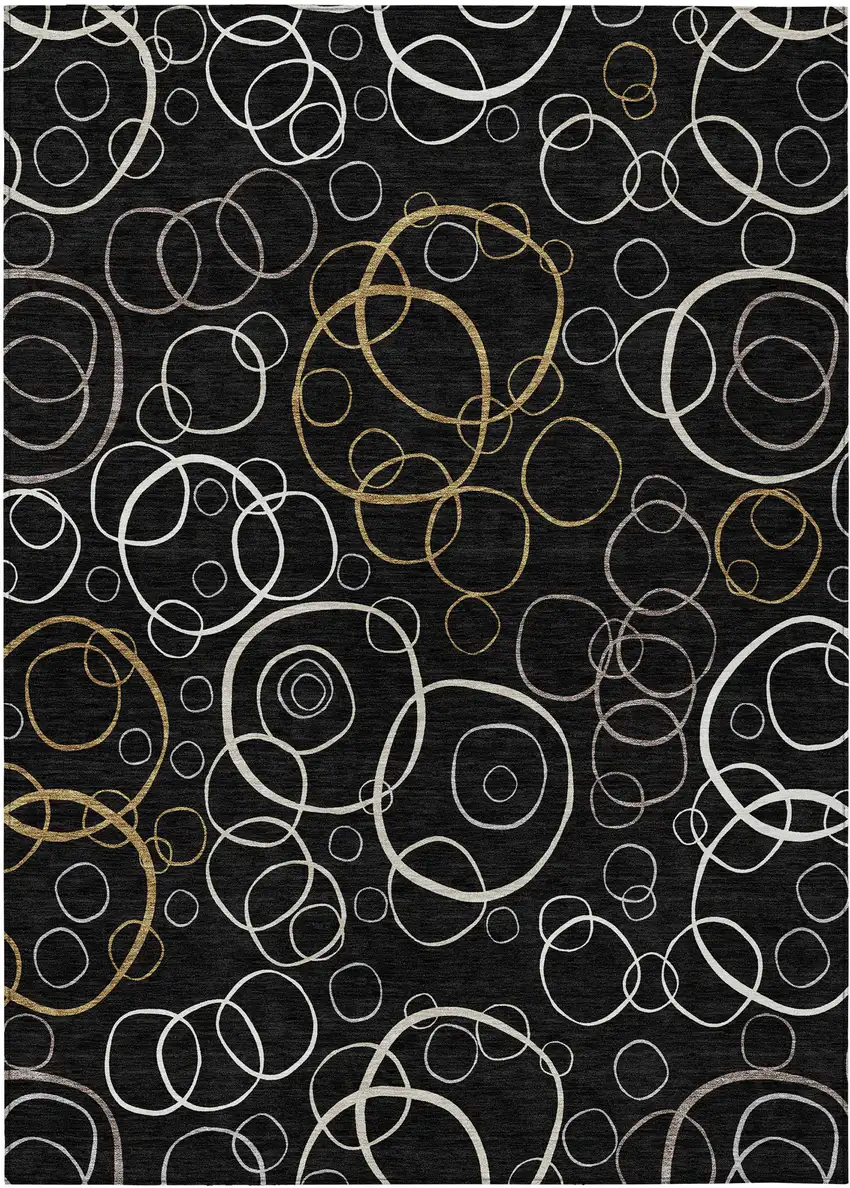 Black Ivory And Brown Geometric Washable Indoor Outdoor Area Rug Photo 1