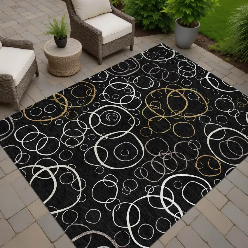 Black Ivory And Brown Geometric Washable Indoor Outdoor Area Rug Photo 7