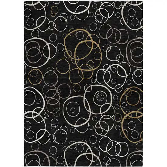 Black Ivory And Brown Geometric Washable Indoor Outdoor Area Rug Photo 3