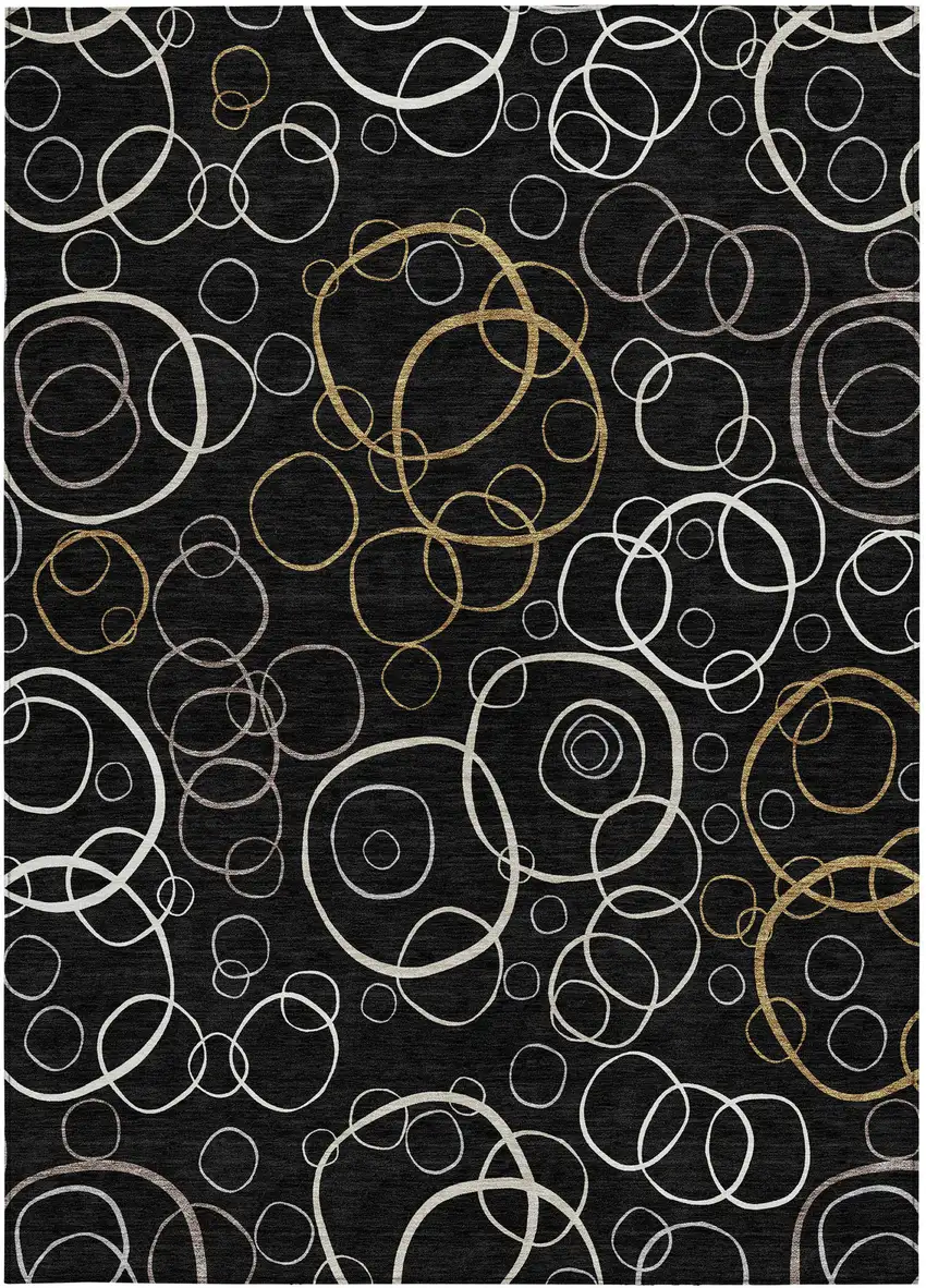 Black Ivory And Brown Geometric Washable Indoor Outdoor Area Rug Photo 3