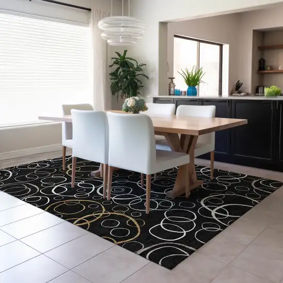 Black Ivory And Brown Geometric Washable Indoor Outdoor Area Rug Photo 6