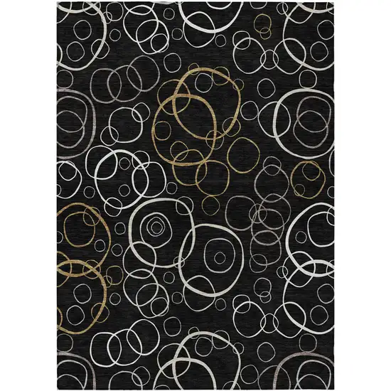Black Ivory And Brown Geometric Washable Indoor Outdoor Area Rug Photo 1