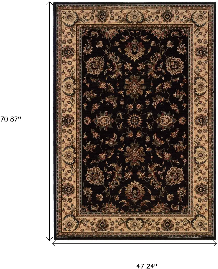 Black Ivory And Brown Oriental Area Rug Photo 3