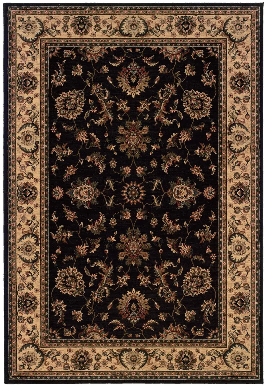 Black Ivory And Brown Oriental Area Rug Photo 2