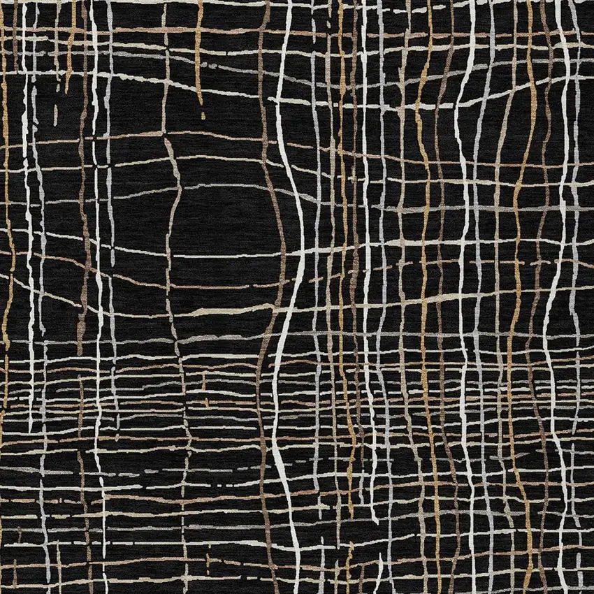 Black Ivory And Brown Striped Washable Indoor Outdoor Area Rug Photo 6