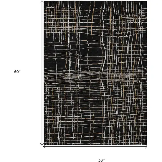 Black Ivory And Brown Striped Washable Indoor Outdoor Area Rug Photo 3