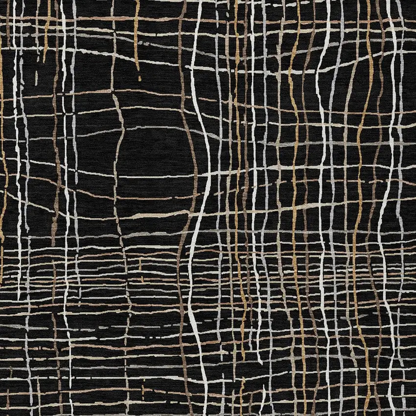 Black Ivory And Brown Striped Washable Indoor Outdoor Area Rug Photo 6