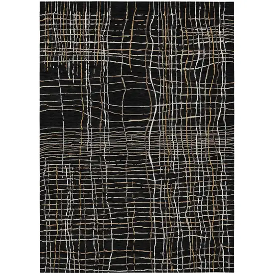 Black Ivory And Brown Striped Washable Indoor Outdoor Area Rug Photo 2