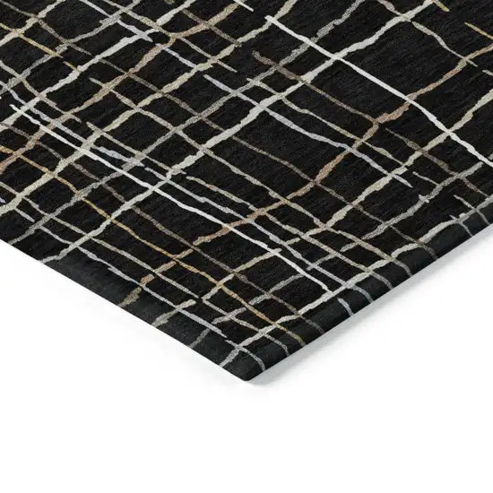 Black Ivory And Brown Striped Washable Indoor Outdoor Area Rug Photo 4
