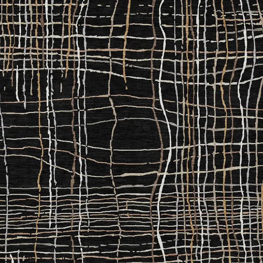 Black Ivory And Brown Striped Washable Indoor Outdoor Area Rug Photo 6