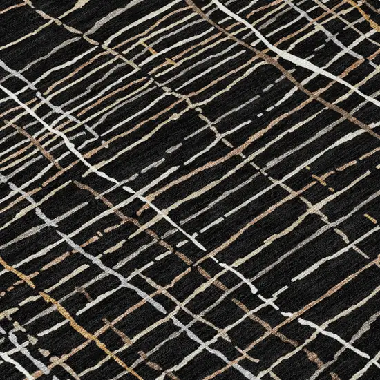 Black Ivory And Brown Striped Washable Indoor Outdoor Area Rug Photo 5