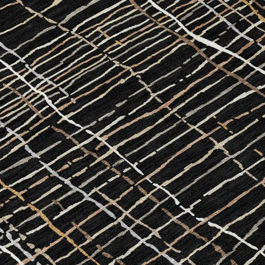 Black Ivory And Brown Striped Washable Indoor Outdoor Area Rug Photo 5