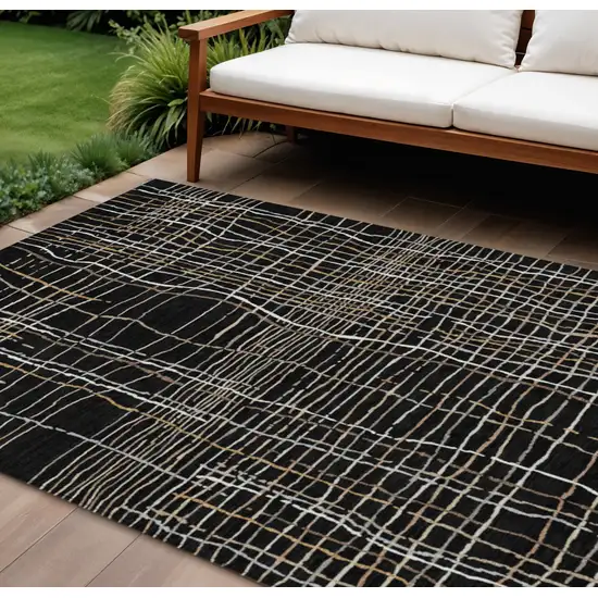 Black Ivory And Brown Striped Washable Indoor Outdoor Area Rug Photo 1