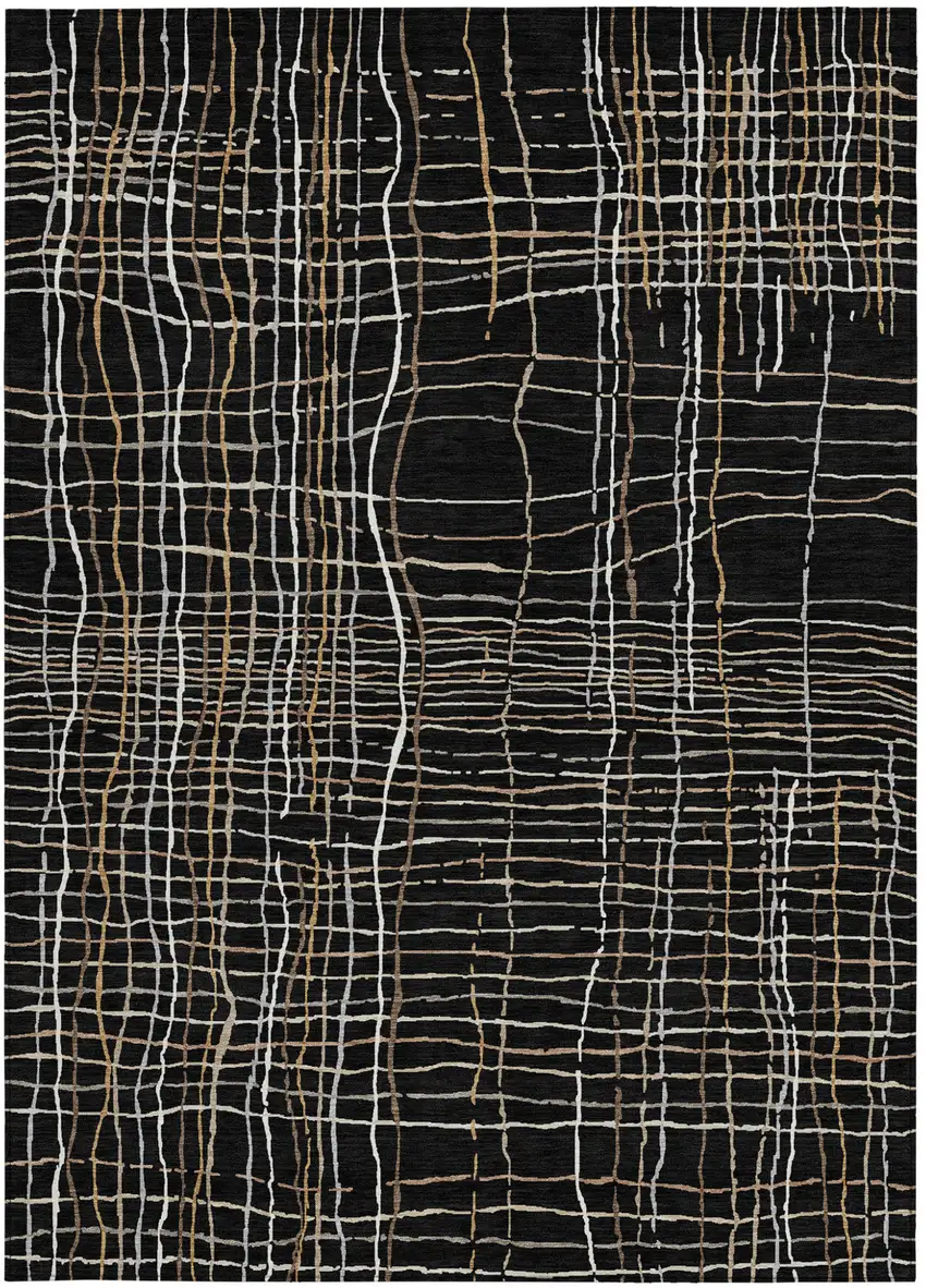 Black Ivory And Brown Striped Washable Indoor Outdoor Area Rug Photo 7