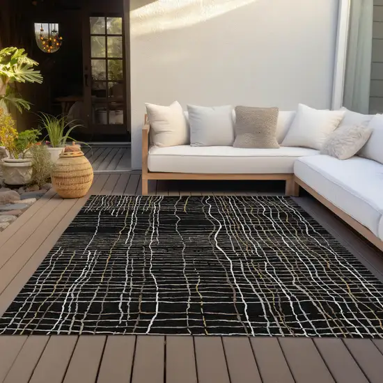 Black Ivory And Brown Striped Washable Indoor Outdoor Area Rug Photo 8