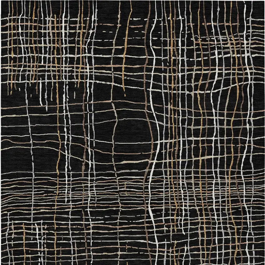 Black Ivory And Brown Striped Washable Indoor Outdoor Area Rug Photo 6