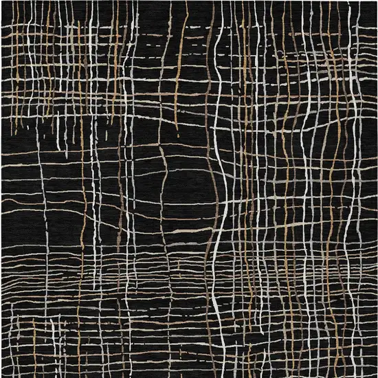 Black Ivory And Brown Striped Washable Indoor Outdoor Area Rug Photo 6