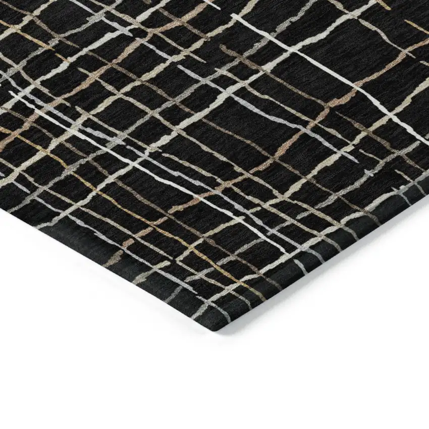 Black Ivory And Brown Striped Washable Indoor Outdoor Area Rug Photo 4