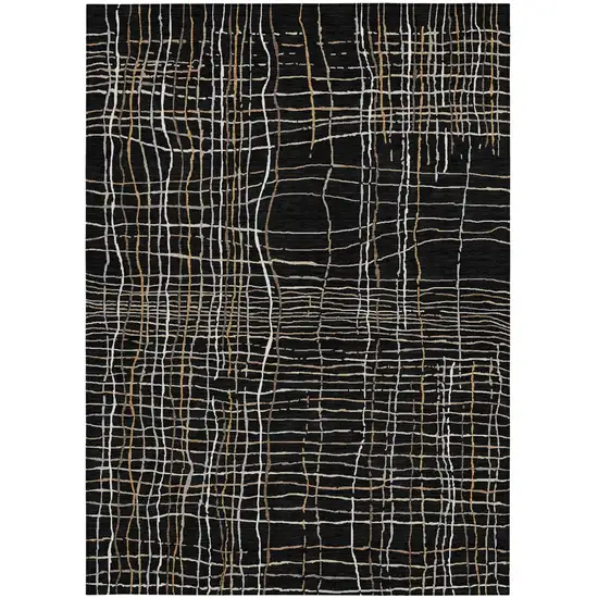 Black Ivory And Brown Striped Washable Indoor Outdoor Area Rug Photo 7