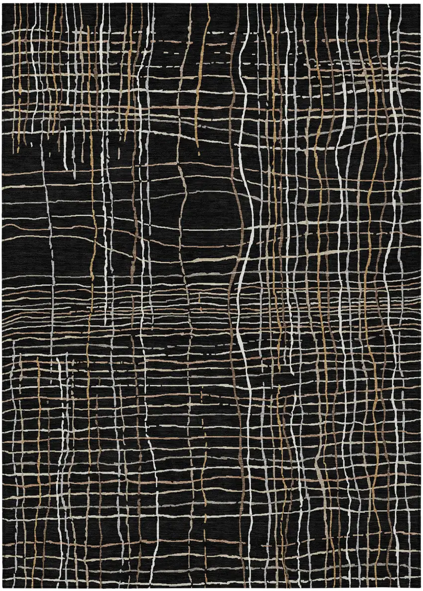 Black Ivory And Brown Striped Washable Indoor Outdoor Area Rug Photo 2