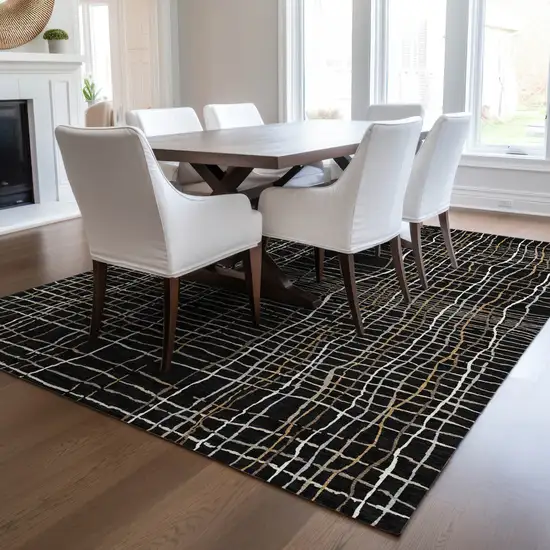 Black Ivory And Brown Striped Washable Indoor Outdoor Area Rug Photo 9