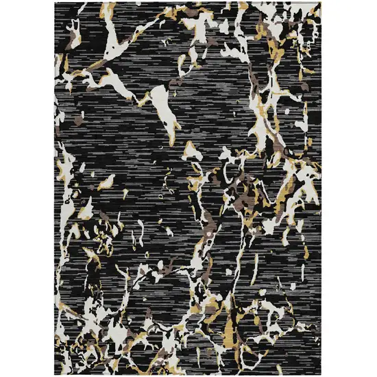 Black Ivory And Brown Striped Washable Indoor Outdoor Area Rug Photo 6