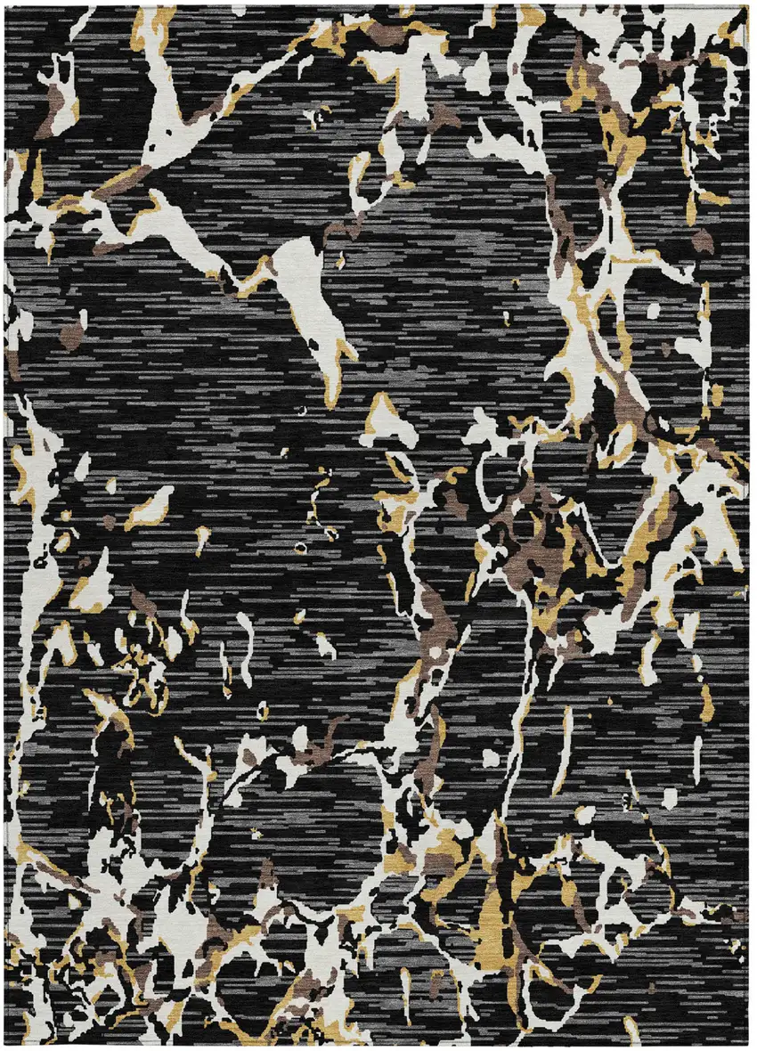 Black Ivory And Brown Striped Washable Indoor Outdoor Area Rug Photo 6
