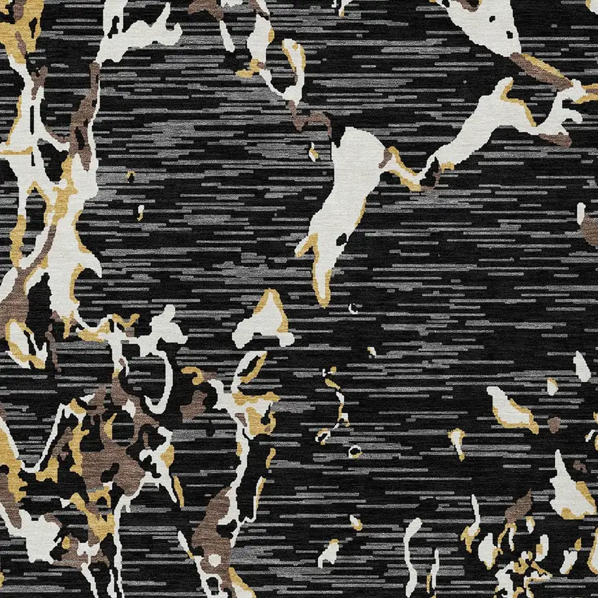 Black Ivory And Brown Striped Washable Indoor Outdoor Area Rug Photo 6