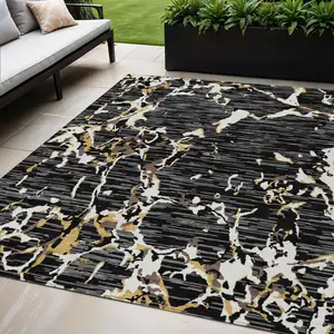 Photo of Black Ivory And Brown Striped Washable Indoor Outdoor Area Rug