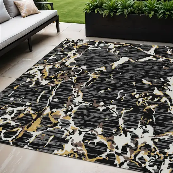 Black Ivory And Brown Striped Washable Indoor Outdoor Area Rug Photo 1