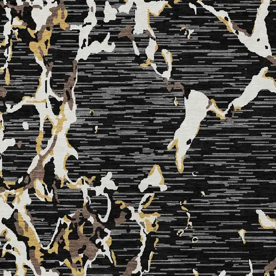 Black Ivory And Brown Striped Washable Indoor Outdoor Area Rug Photo 6