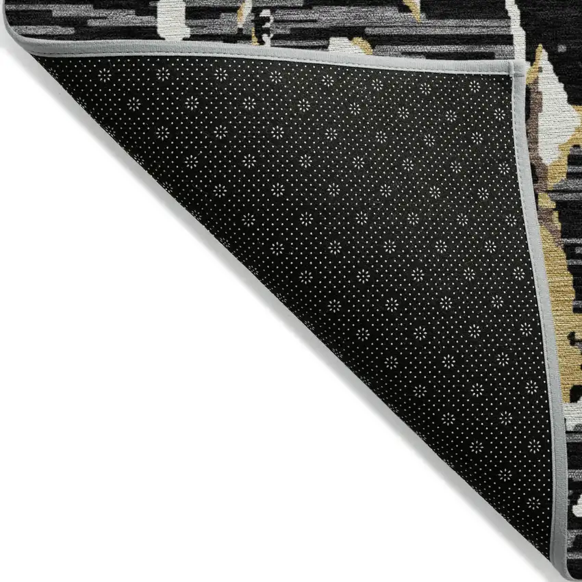 Black Ivory And Brown Striped Washable Indoor Outdoor Area Rug Photo 5