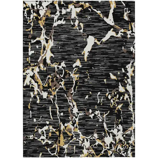 Black Ivory And Brown Striped Washable Indoor Outdoor Area Rug Photo 2