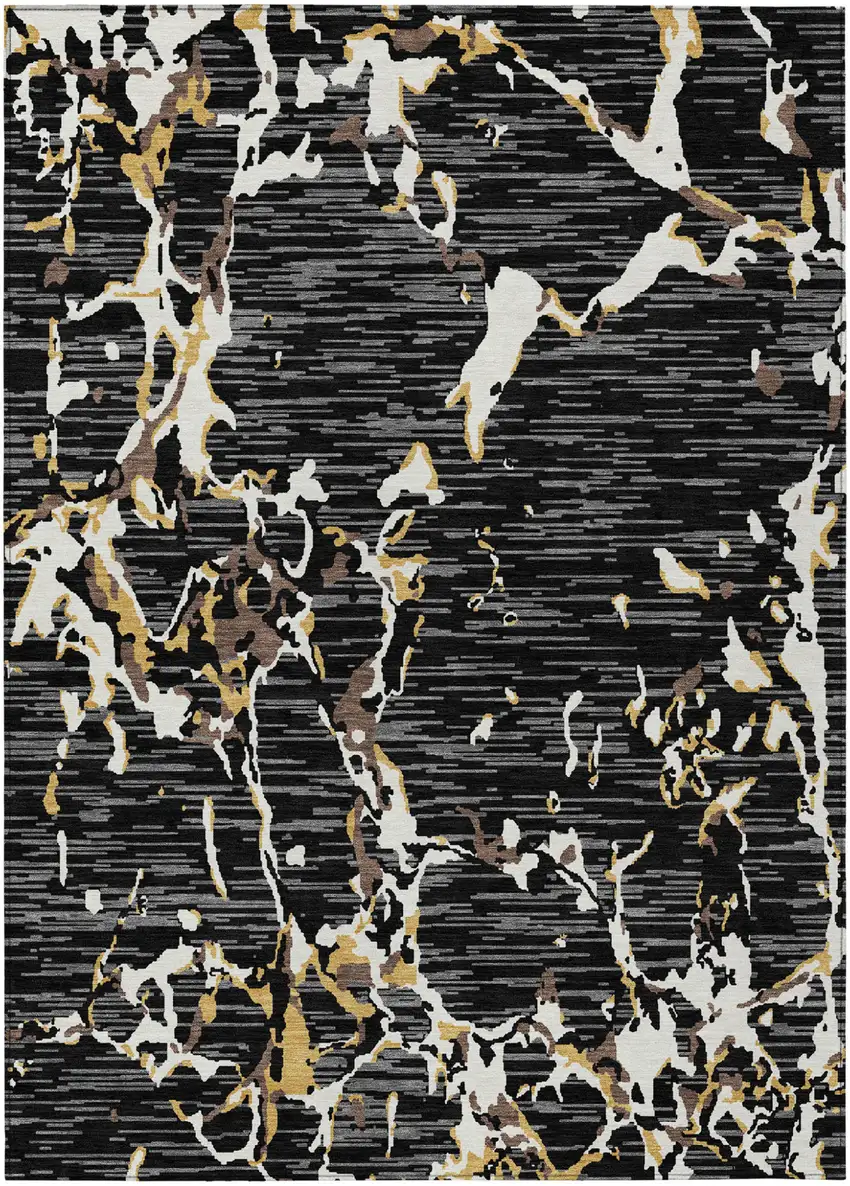 Black Ivory And Brown Striped Washable Indoor Outdoor Area Rug Photo 2