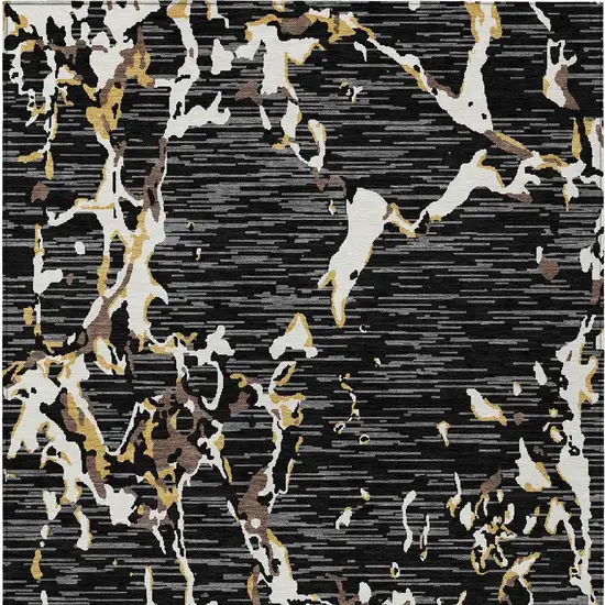 Black Ivory And Brown Striped Washable Indoor Outdoor Area Rug Photo 7