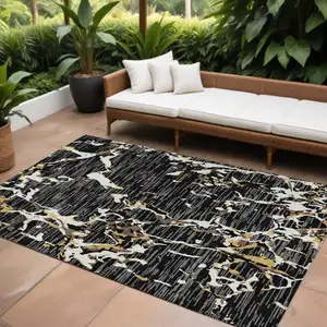 Photo of Black Ivory And Brown Striped Washable Indoor Outdoor Area Rug
