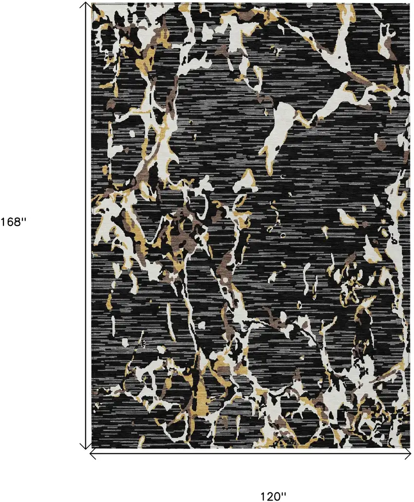 Black Ivory And Brown Striped Washable Indoor Outdoor Area Rug Photo 8