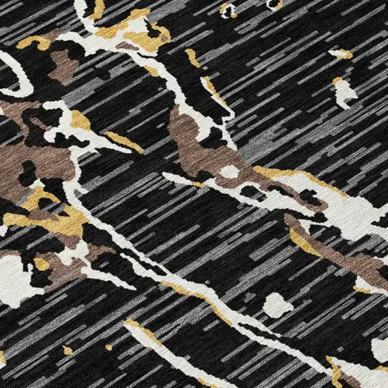 Black Ivory And Brown Striped Washable Indoor Outdoor Area Rug Photo 4