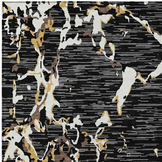 Black Ivory And Brown Striped Washable Indoor Outdoor Area Rug Photo 6