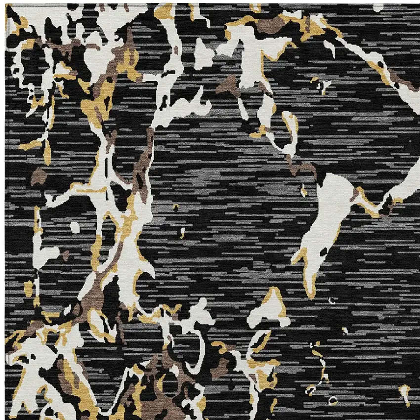 Black Ivory And Brown Striped Washable Indoor Outdoor Area Rug Photo 6