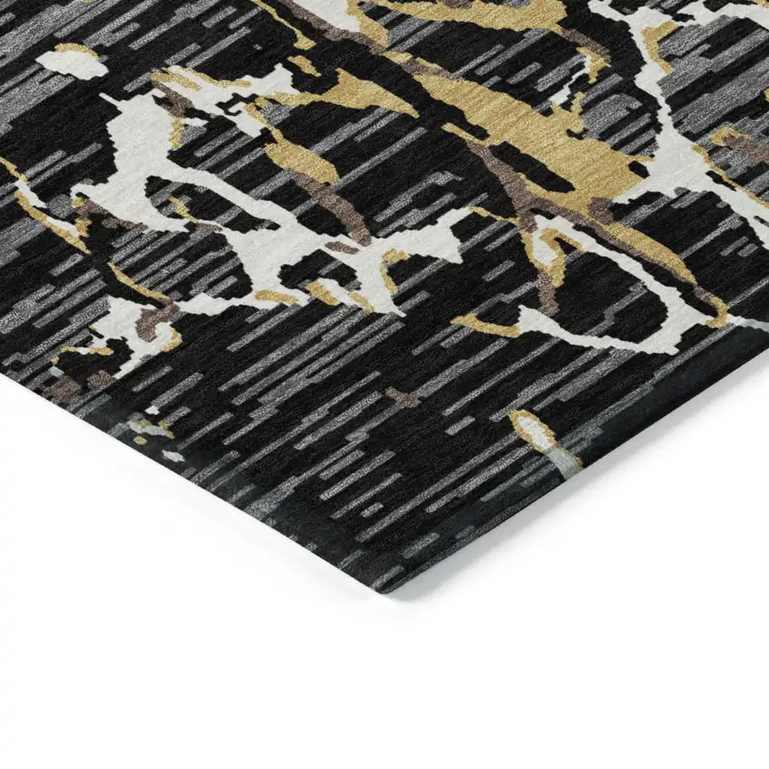 Black Ivory And Brown Striped Washable Indoor Outdoor Area Rug Photo 3