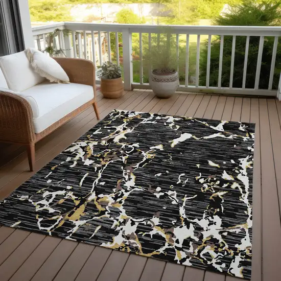 Black Ivory And Brown Striped Washable Indoor Outdoor Area Rug Photo 8