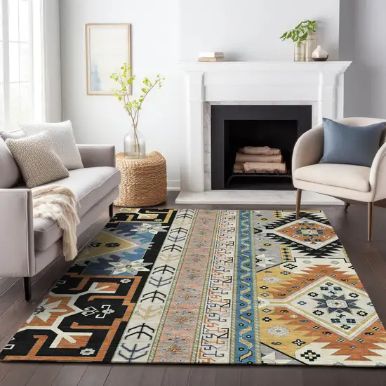 Black Ivory And Copper Aztec Washable Indoor Outdoor Area Rug Photo 9