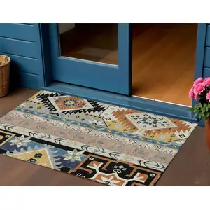 Photo of Black Ivory And Copper Aztec Washable Indoor Outdoor Area Rug