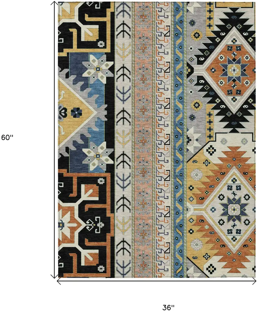 Black Ivory And Copper Aztec Washable Indoor Outdoor Area Rug Photo 3