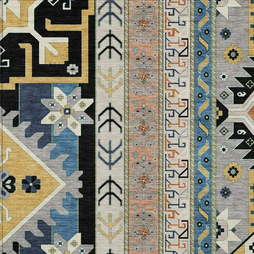 Black Ivory And Copper Aztec Washable Indoor Outdoor Area Rug Photo 5