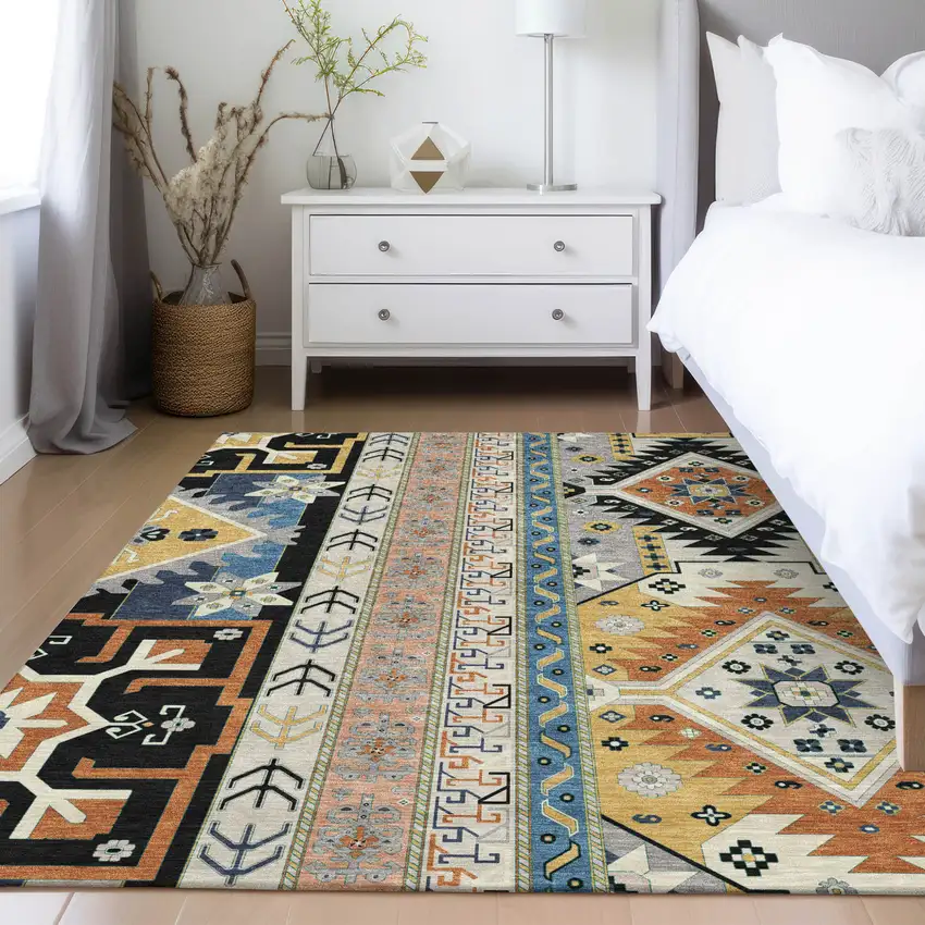 Black Ivory And Copper Aztec Washable Indoor Outdoor Area Rug Photo 9