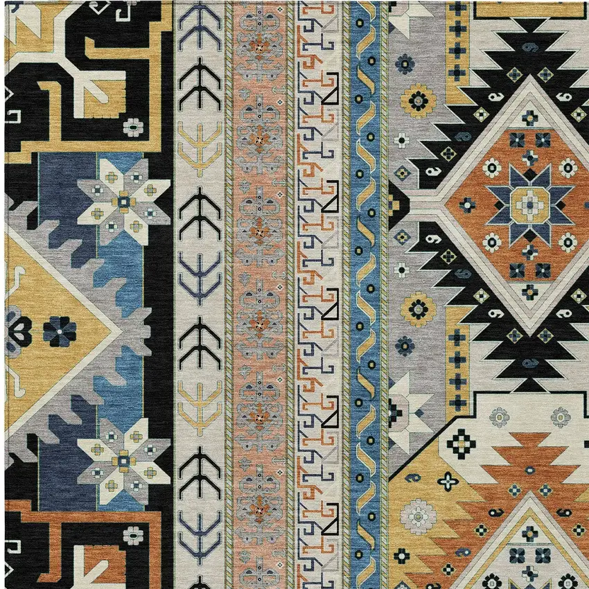 Black Ivory And Copper Aztec Washable Indoor Outdoor Area Rug Photo 7